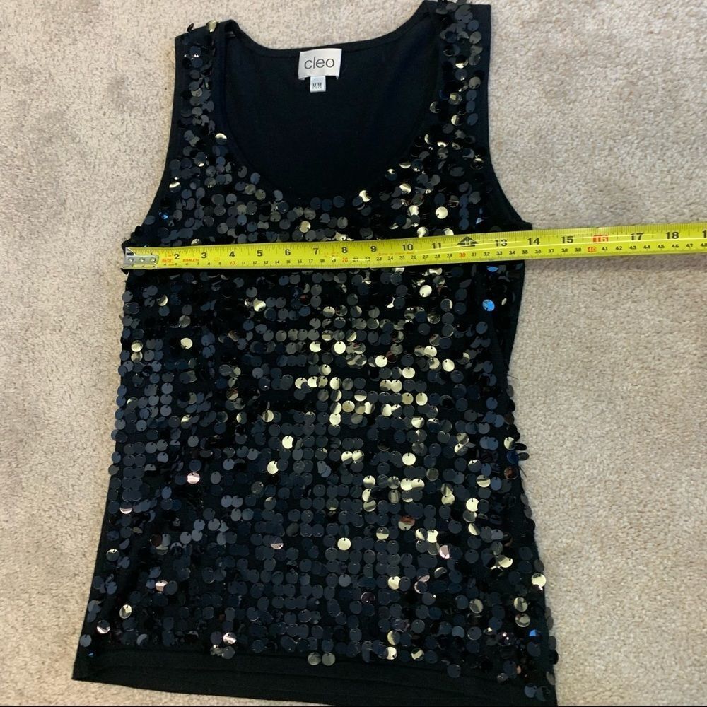 Cleo Black shiny sparkly sequin stretchy knit tank top evening blouse size M - Picture 9 of 11